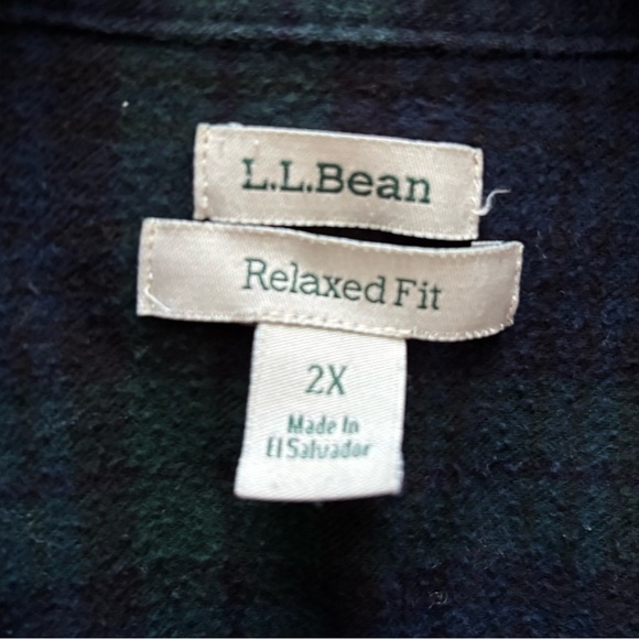 L.L. Bean Women's Navy and Forest Green Flannel Plaid Shirt - Picture 2 of 4